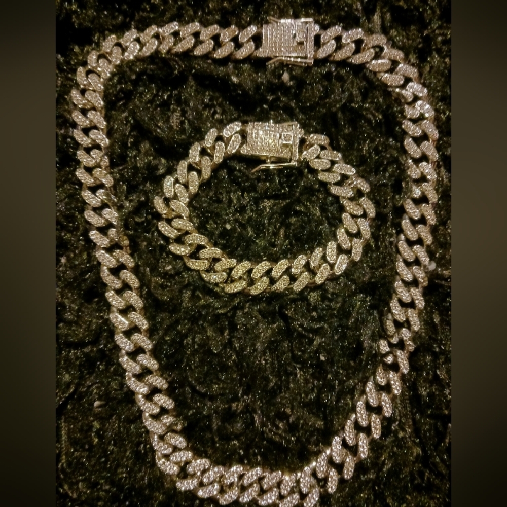 Cuban Link Chain and Bracelet Set - Silver